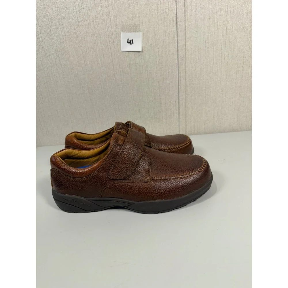 Dr. Comfort Scott Brown Leather Orthopedic Shoes 10.5 XW Hook Loop STK 9020 Men